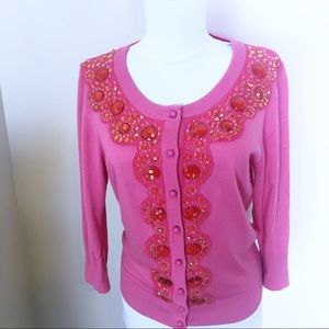 Kate Spade ♠️ Pink Jeweled Button Up Cardigan L